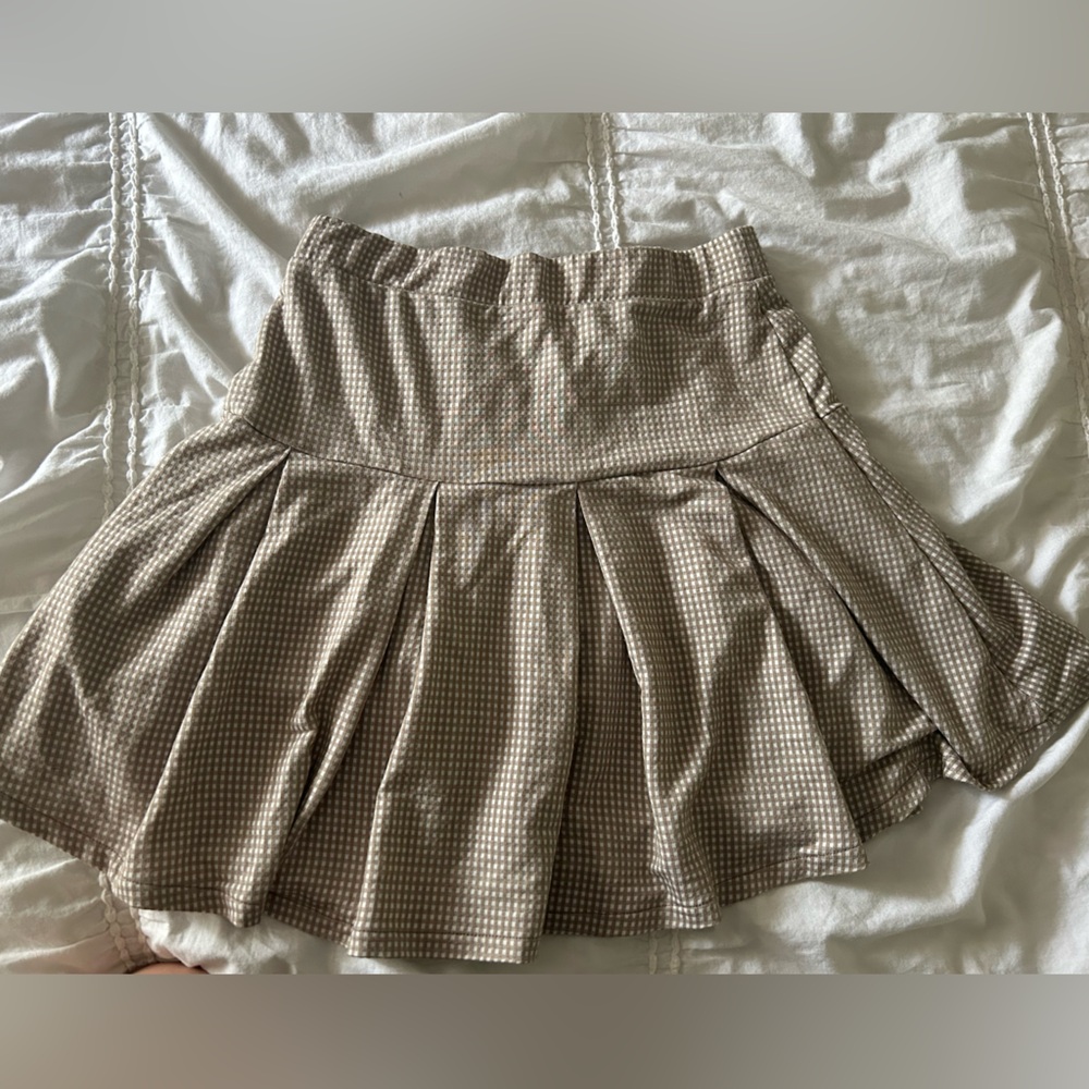 Pleated Brown Gingham Mini Skirt